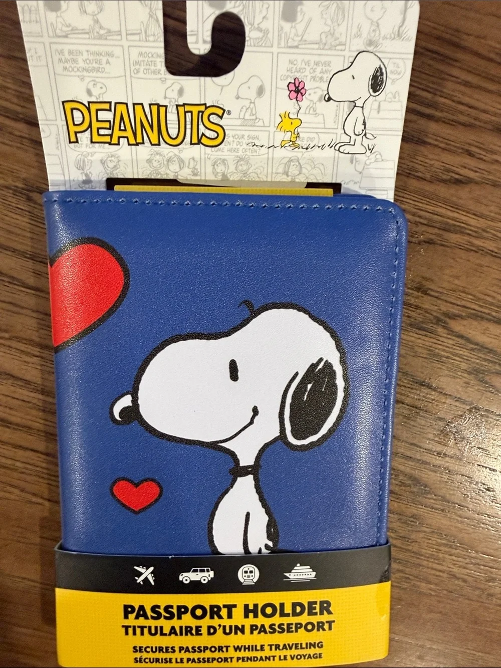 Peanuts Snoopy Blue Passport Holder with Red Hearts